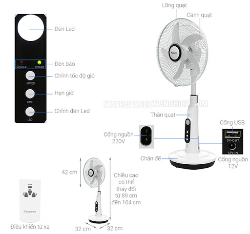 Mẫu quạt sạc điện Kangaroo KG738