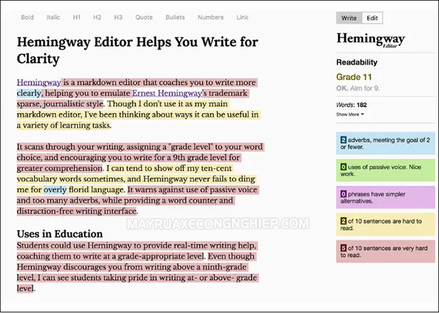 Hemingway giúp tối ưu các chỉ số bài viết và nội dung